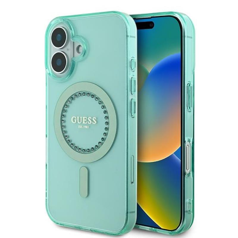 Guess IML Rhinestones MagSafe - Etui iPhone 16 (zielony)