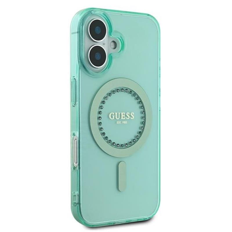 Guess IML Rhinestones MagSafe - Etui iPhone 16 (zielony)