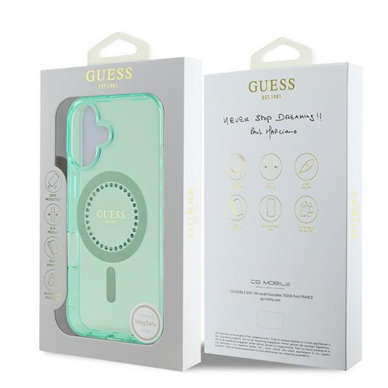 Guess IML Rhinestones MagSafe - Etui iPhone 16 (zielony)