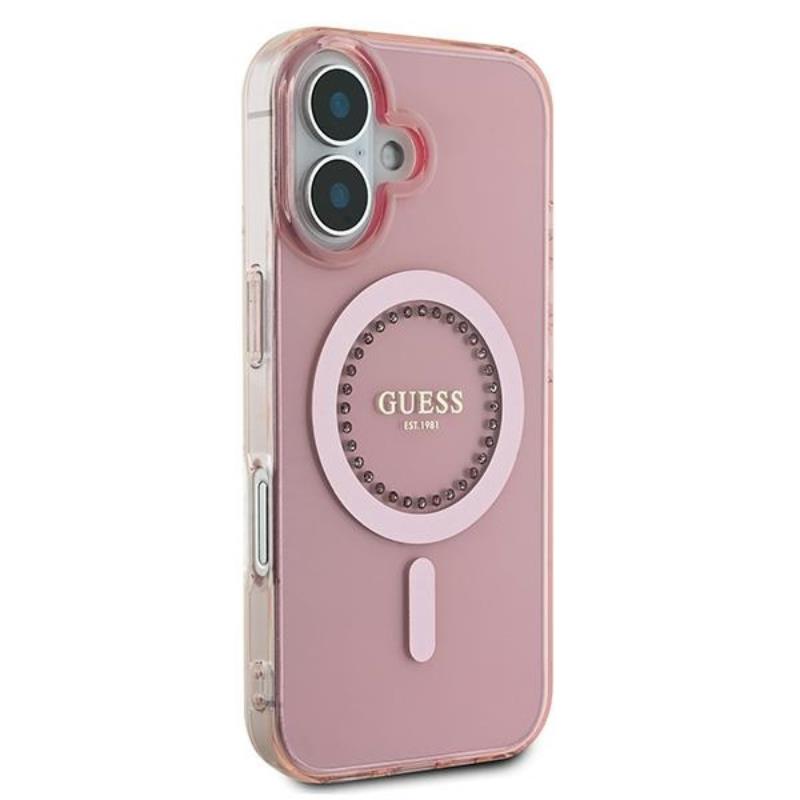 Guess IML Rhinestones MagSafe - Etui iPhone 16 (różowy)