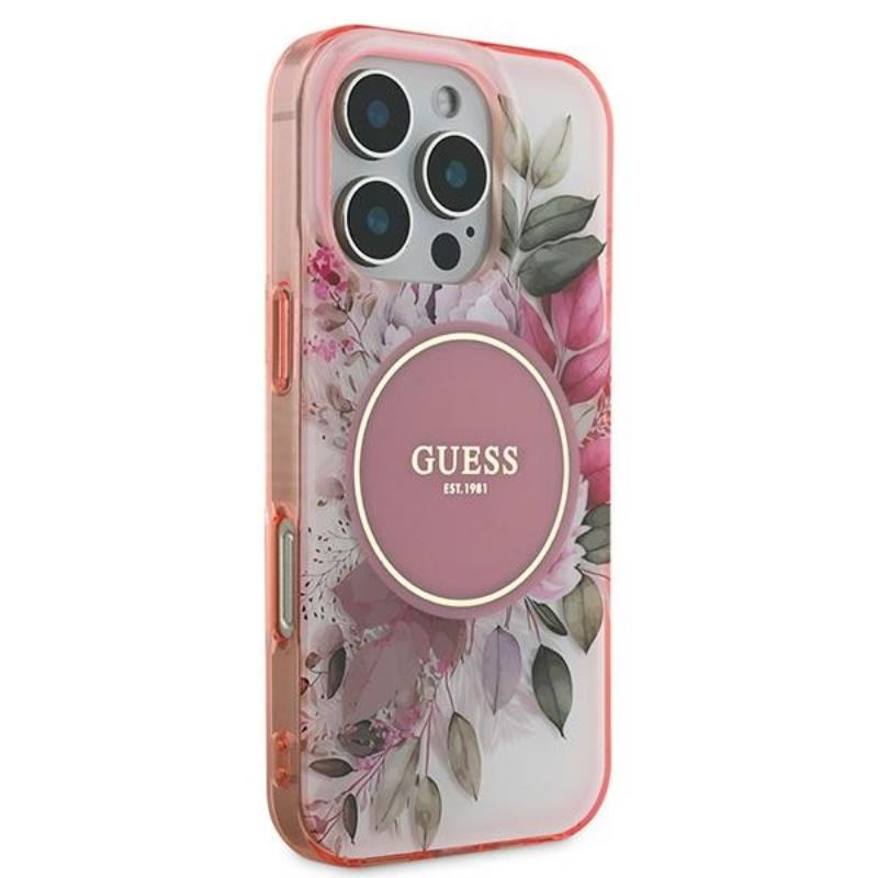 Guess IML Flower & Tonal Circle MagSafe - Etui iPhone 16 Pro Max (różowy)