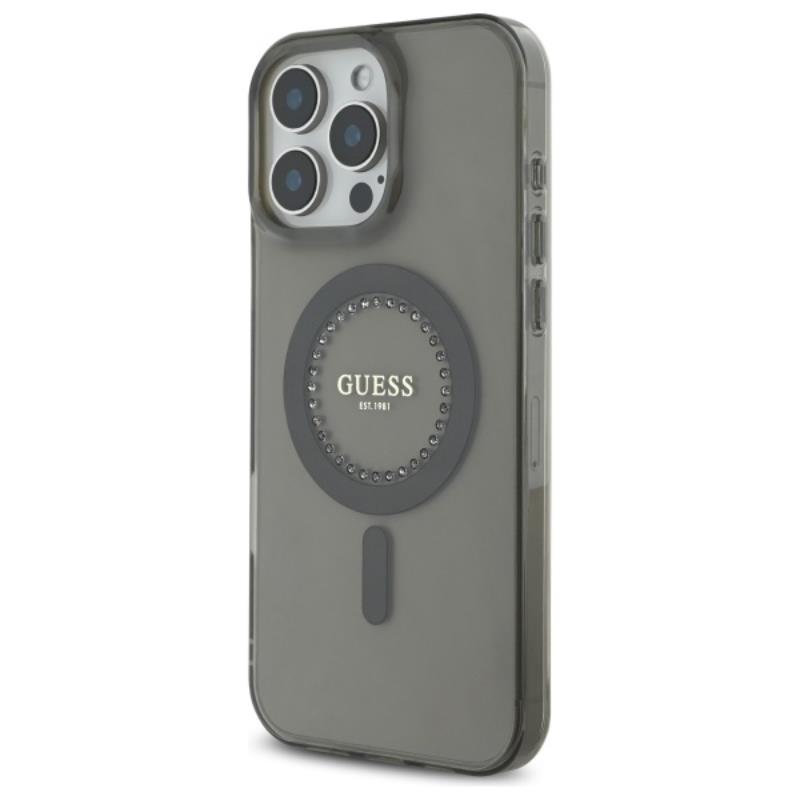 Guess IML Rhinestones MagSafe - Etui iPhone 16 Pro Max (czarny)