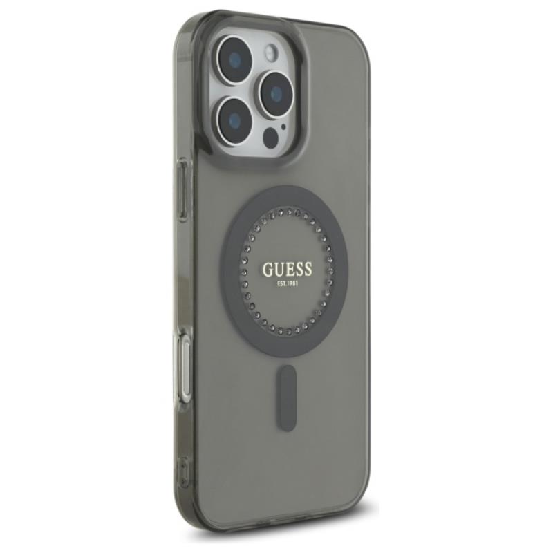 Guess IML Rhinestones MagSafe - Etui iPhone 16 Pro Max (czarny)