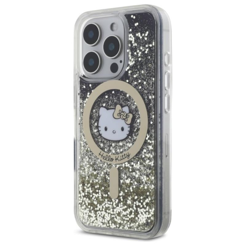 Hello Kitty Liquid Glitter Fever MagSafe - Etui iPhone 16 Pro (czarny / złoty)