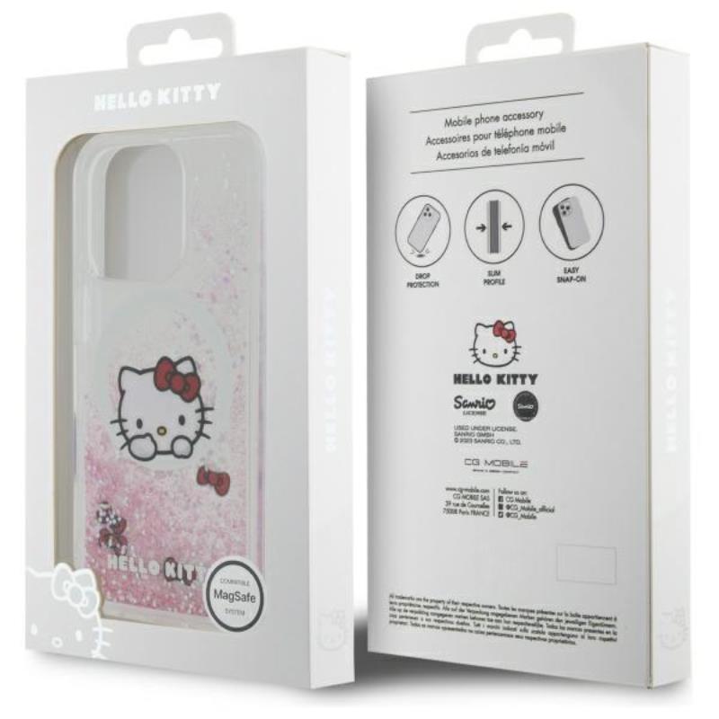 Hello Kitty Liquid Glitter Sweet Kitty Bows MagSafe - Etui iPhone 16 Pro Max (biały)