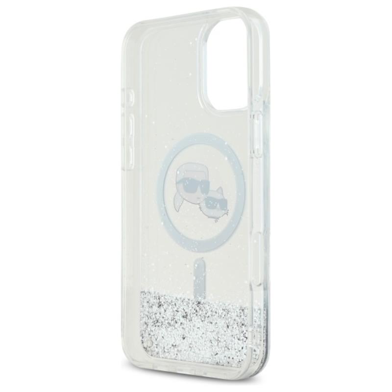 Karl Lagerfeld Liquid Glitter Karl & Choupette Head MagSafe - Etui iPhone 16 (przezroczysty)