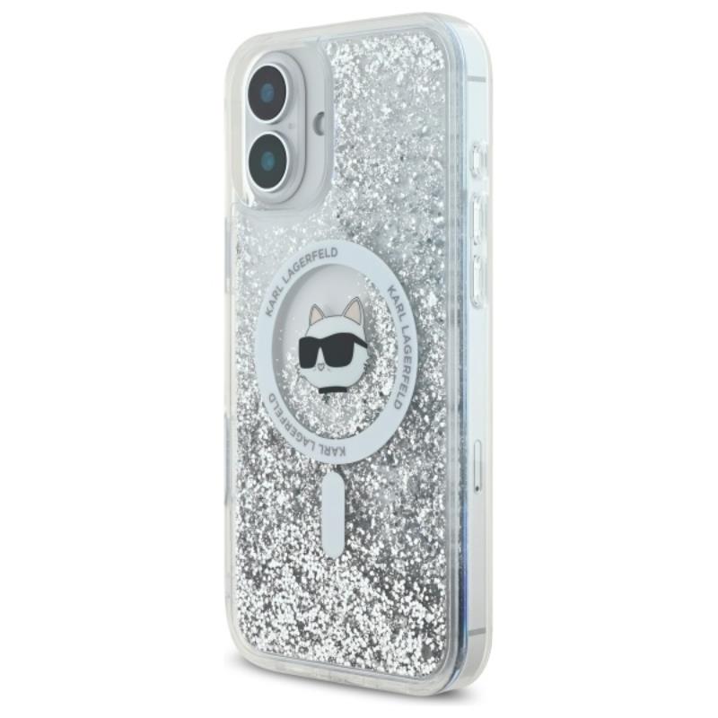 Karl Lagerfeld Liquid Glitter Choupette Head MagSafe - Etui iPhone 16 (przezroczysty)