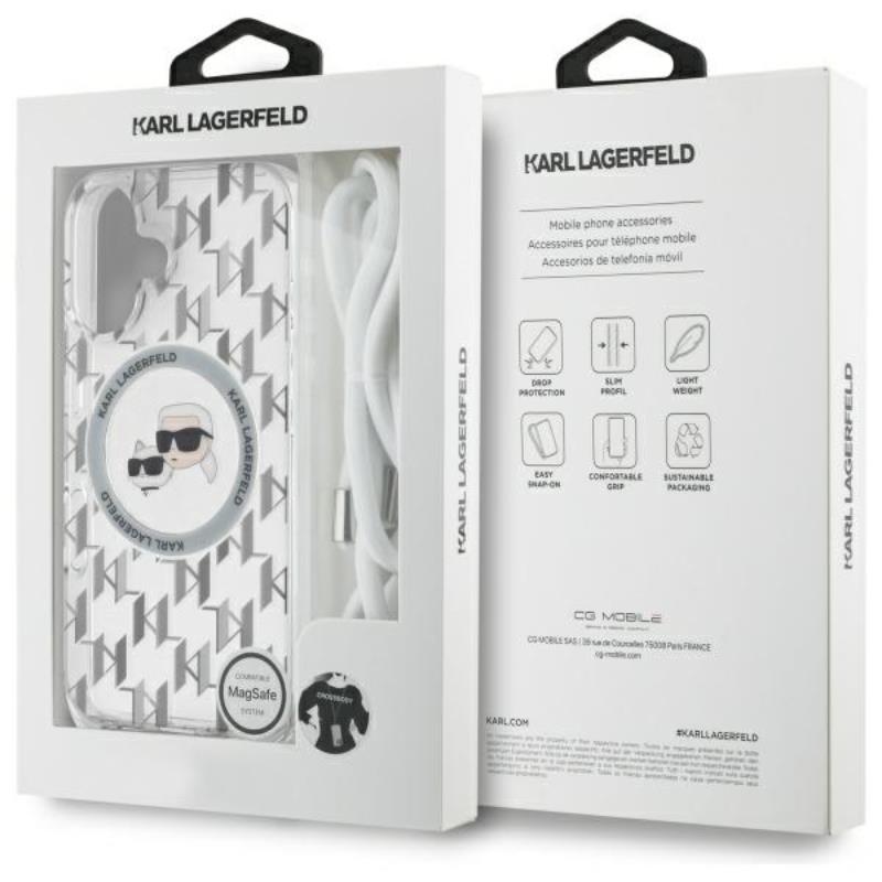 Karl Lagerfeld IML Crossbody Monogram Karl & Choupette Head MagSafe - Etui iPhone 16 (przezroczysty)