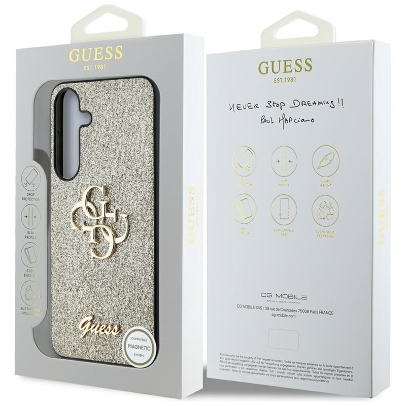 Guess Fixed Glitter Big 4G Metal Logo - Etui do Samsung Galaxy S25+ (złoty)
