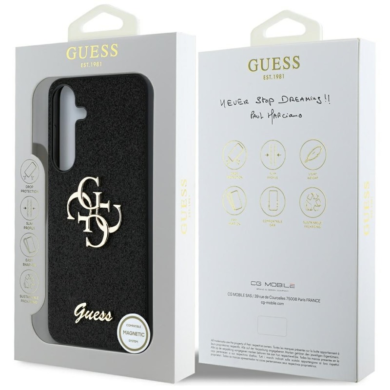 Guess Fixed Glitter Big 4G Metal Logo - Etui do Samsung Galaxy S25 (czarny)