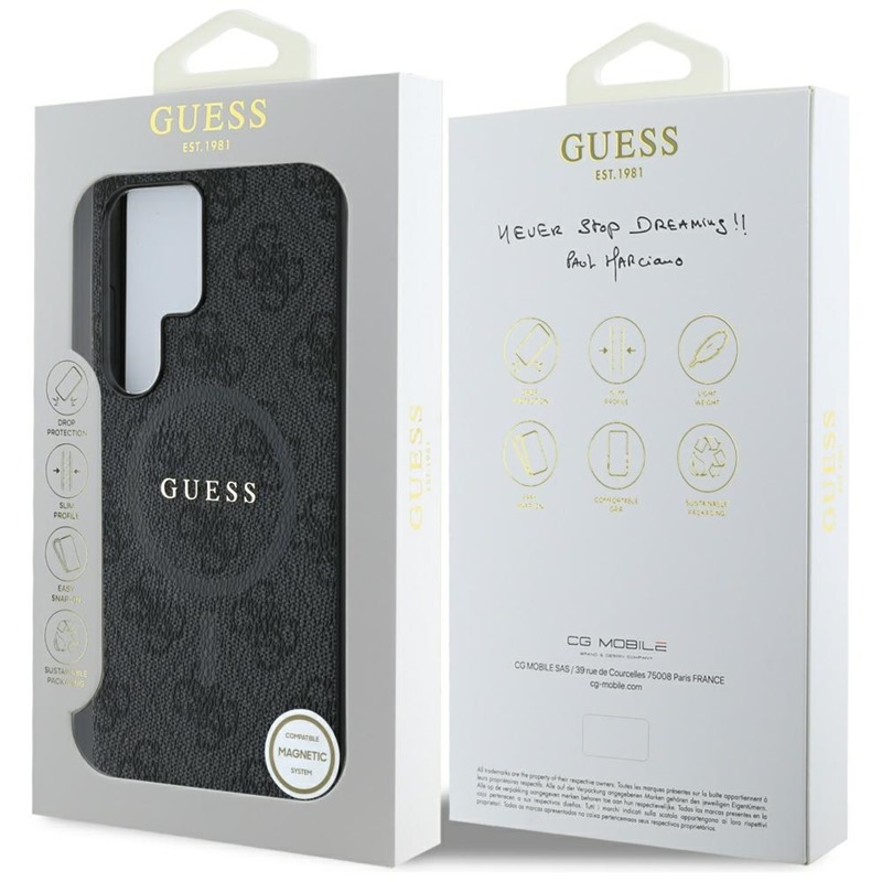 Guess Leather 4G Colored Ring Classic Logo MagSafe - Etui do Samsung Galaxy S25 Ultra (czarny)