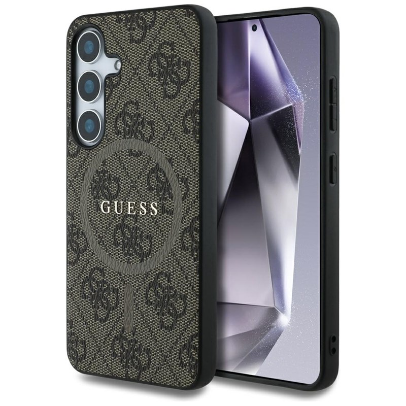 Guess Leather 4G Colored Ring Classic Logo MagSafe - Etui do Samsung Galaxy S25 (brązowy)