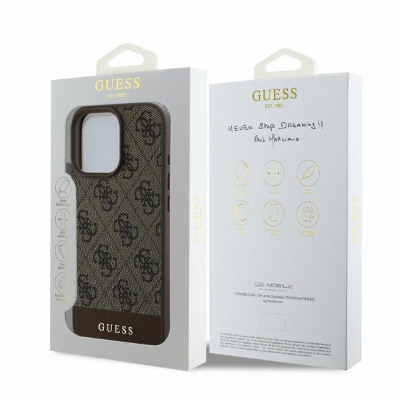 Guess 4G Bottom Stripe - Etui iPhone 16 Pro (brązowy)