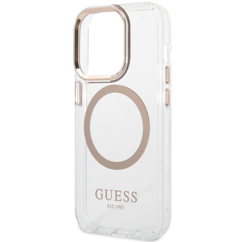 Guess Metal Outline Magsafe - Etui iPhone 15 (przezroczysty / złoty)