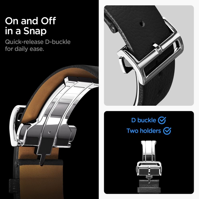 Spigen Enzo - Pasek z naturalnej skóry do Samsung Galaxy Watch 8 / 8 Classic 40 / 44 / 46 mm (Black)