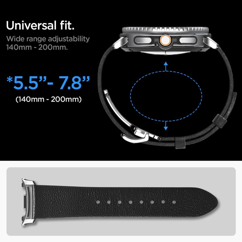 Spigen Enzo - Pasek z naturalnej skóry do Samsung Galaxy Watch 8 / 8 Classic 40 / 44 / 46 mm (Black)