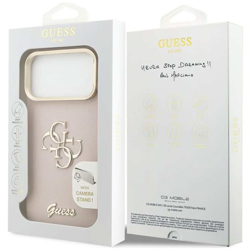 Guess Grained Big 4G & Stand Camera - Etui iPhone 17 Pro Max (różowy)