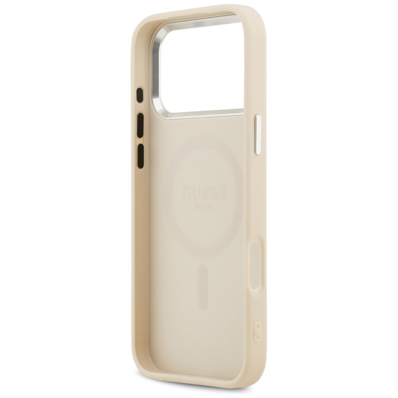 Guess Peony Hot Stamp Script MagSafe - Etui iPhone 17 Pro Max (beżowy)