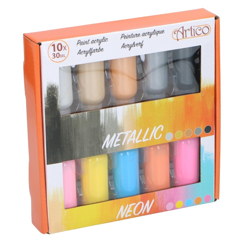 Artico - Zestaw farb akrylowych neonowych / metalicznych w tubkach 30 ml
