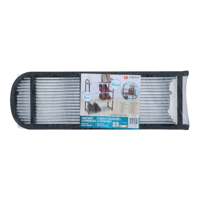 Alpina - Półka na buty / regał / stojak 4 poziomy 50x18,5x57 cm (Srebrny / Czarny)