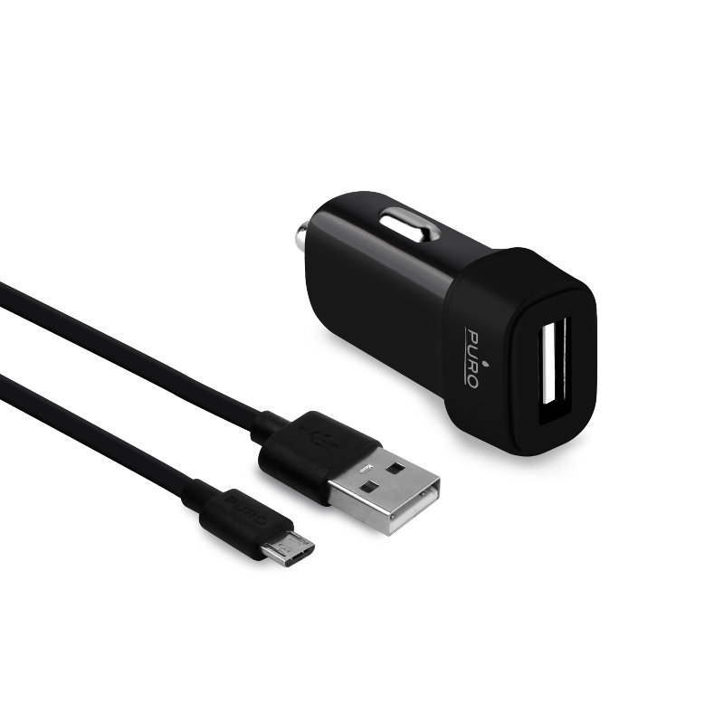 Puro Car Charger - Ładowarka samochodowa USB 1A z odpinanym kablem micro USB (czarny) Puro Car Charger - Ładowarka samochodowa USB 1A z odpinanym kablem micro USB (czarny)