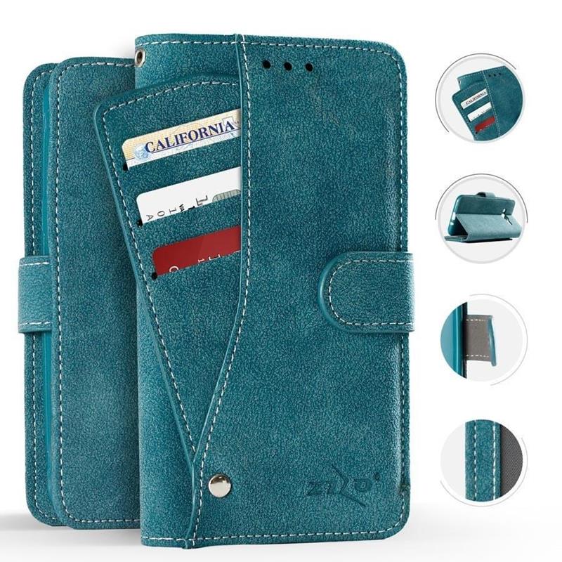 Zizo Slide Out Wallet Pouch - Skórzane etui iPhone X z kieszeniami na karty wewnątrz oraz na zewnątrz etui + stand up (Blue) Zizo Slide Out Wallet Pouch - Skórzane etui iPhone X z kieszeniami na karty wewnątrz oraz na zewnątrz etui + stand up (Blue)