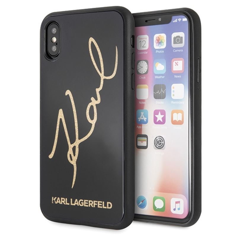 Karl Lagerfeld Double Layers Glitter Signature Case- Etui iPhone XS / X (Black)