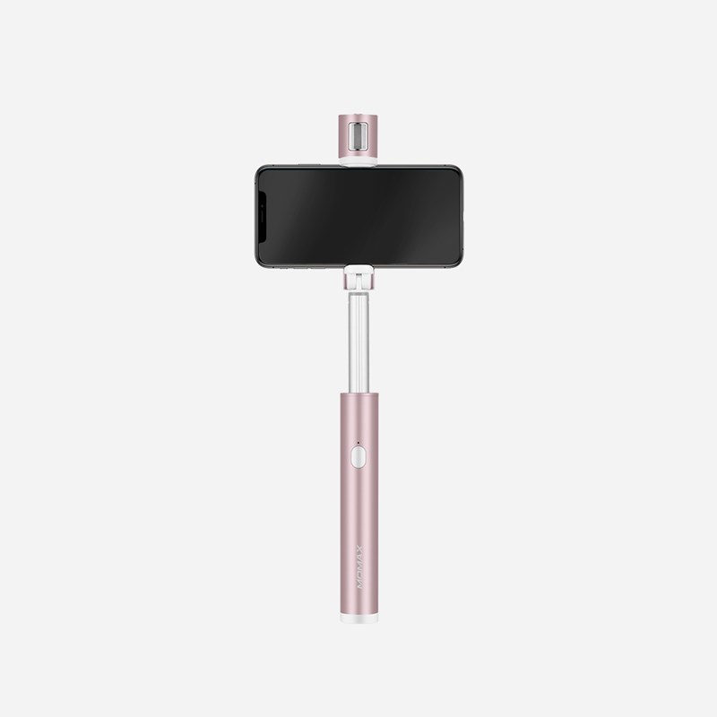 Momax Selfie Light Selfie Stick - Uniwersalny kij do selfie i wideo z oświetleniem LED + Bluetooth (Pink)