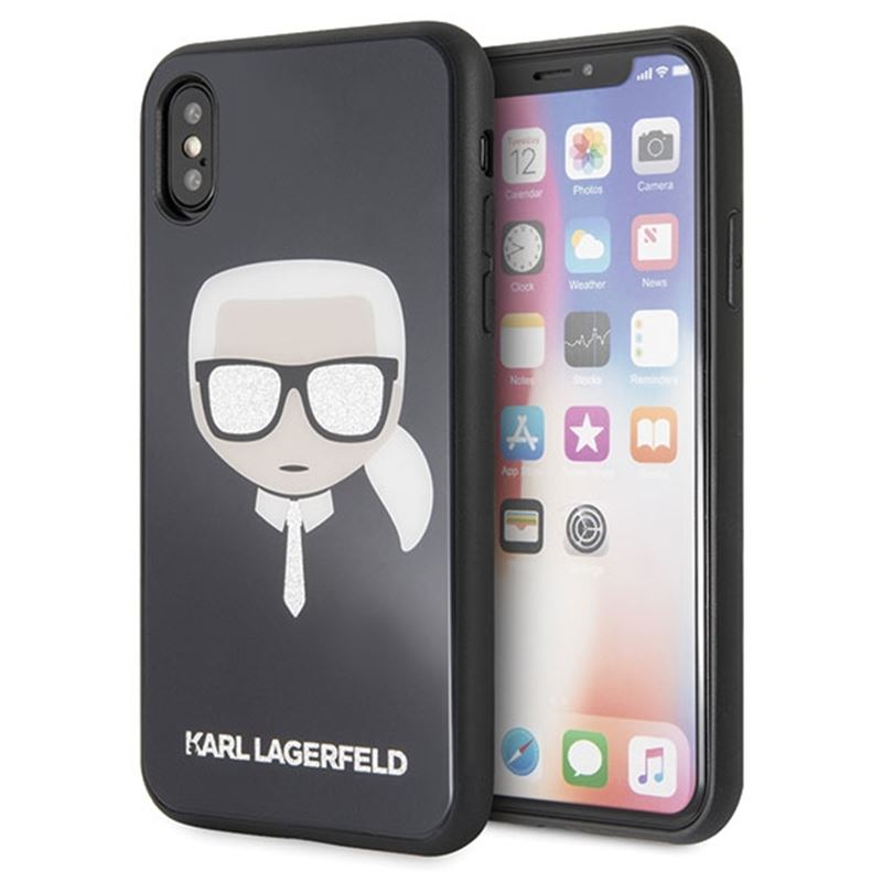 Karl Lagerfeld Karl's Head Double Layers Glitter Case - Etui iPhone Xs / X (Black)