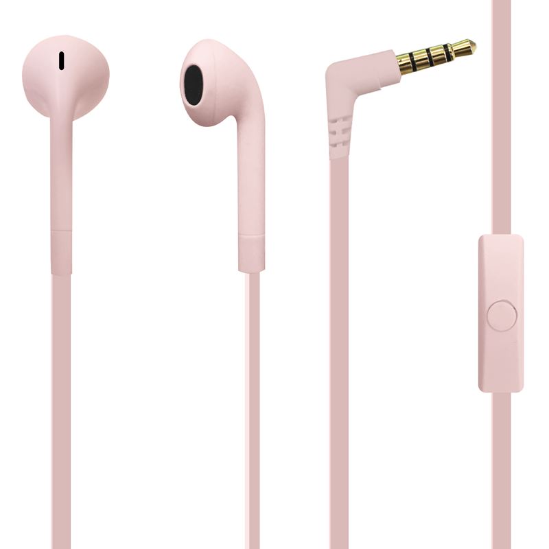 PURO ICON Stereo Earphone - Słuchawki z płaskim kablem z mikrofonem i pilotem (Piaskowy Róż)