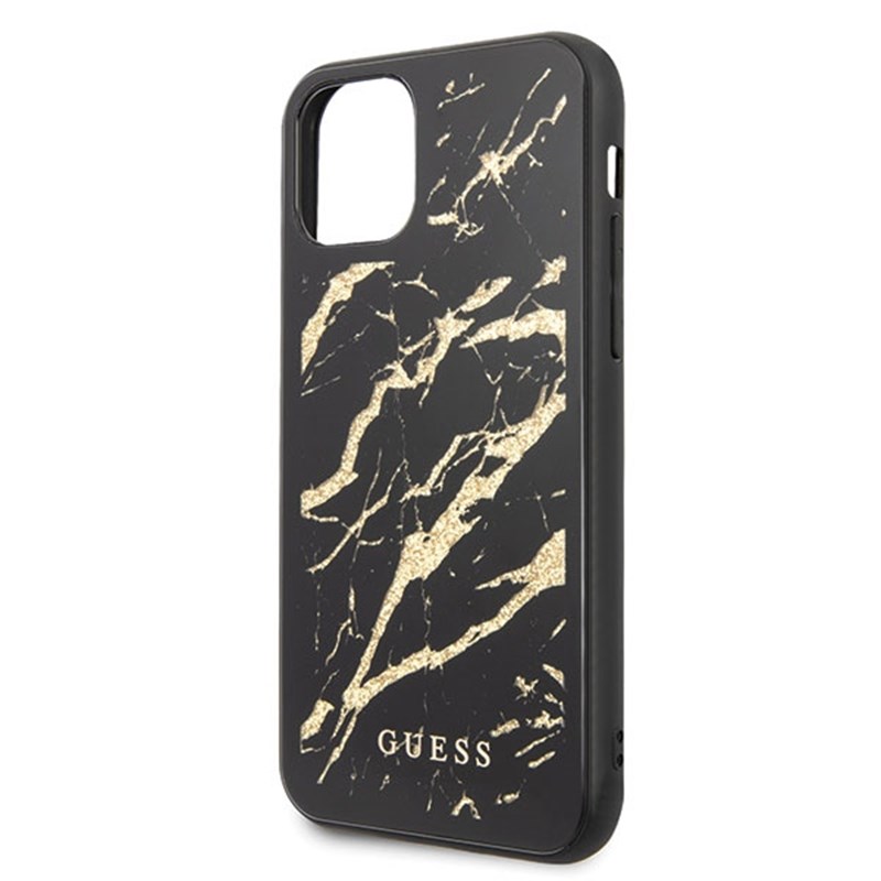 Guess Marble Glass Gold Glitter - Etui iPhone 11 Pro Max (czarny)