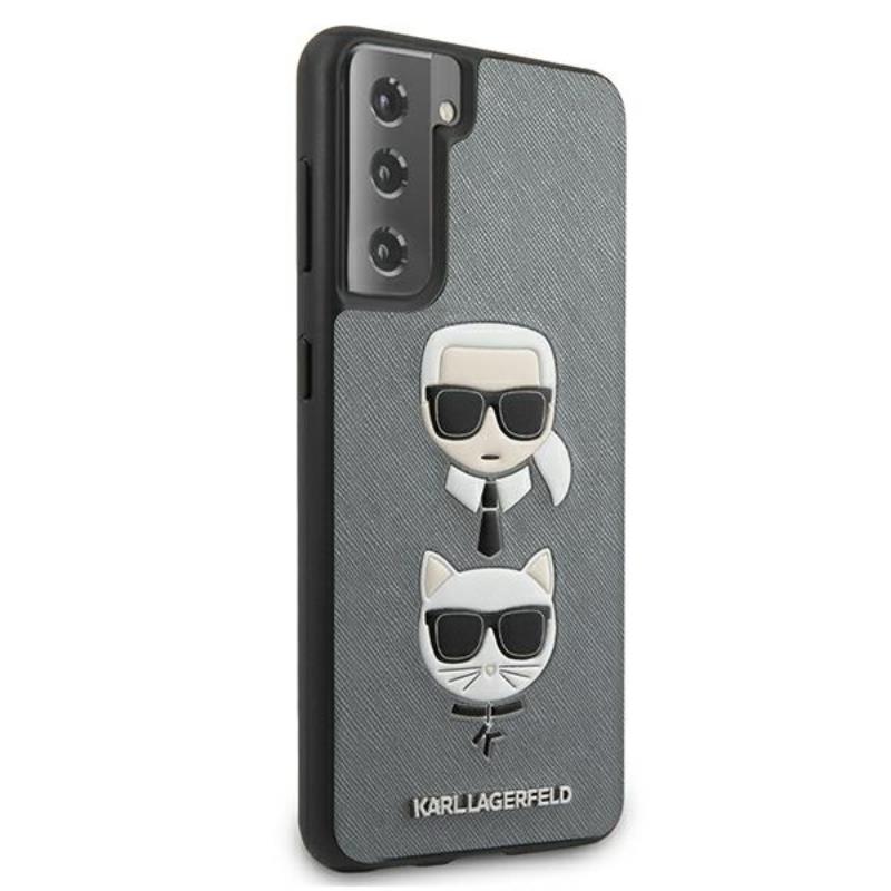Karl Lagerfeld Saffiano Karl & Choupette Heads - Etui Samsung Galaxy S21+ (srebrny)