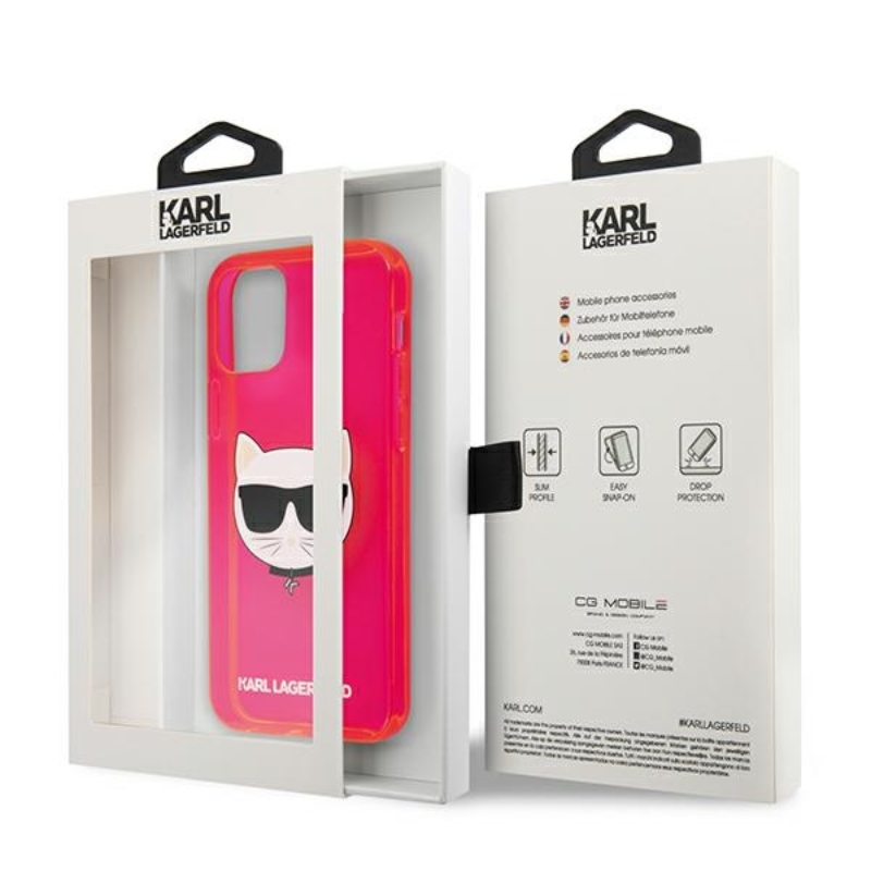 Karl Lagerfeld Choupette Head - Etui iPhone 12 / iPhone 12 Pro (fluo różowy)