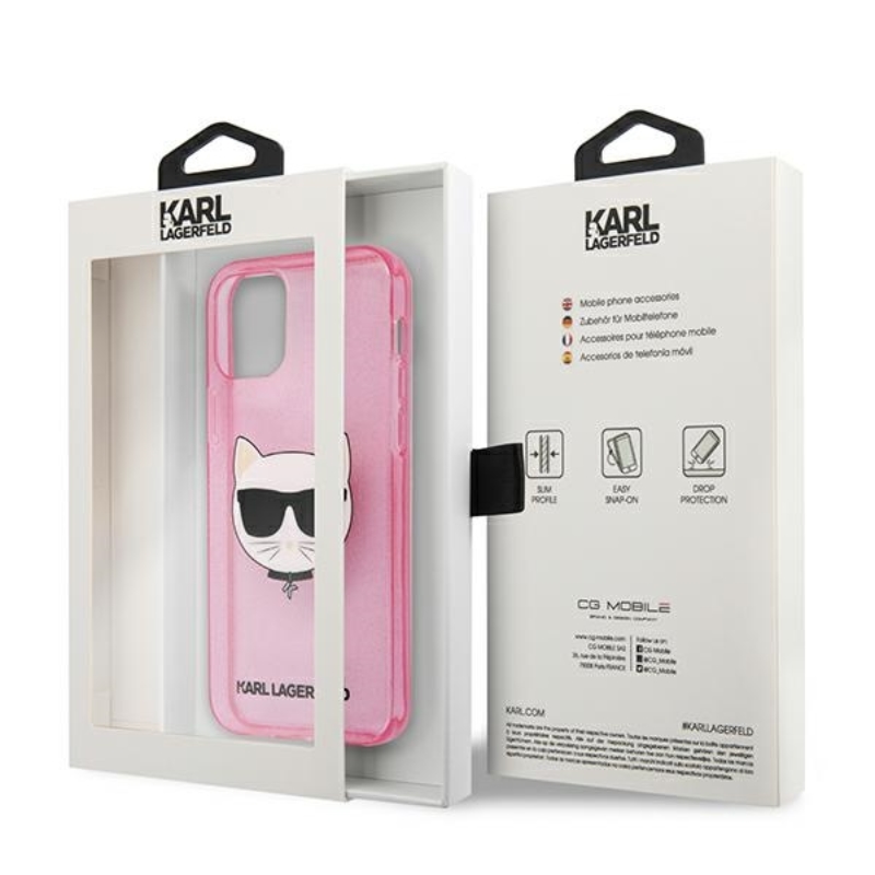 Karl Lagerfeld Choupette Head Glitter - Etui iPhone 12 / iPhone 12 Pro (różowy)