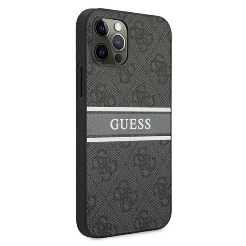Guess 4G Printed Stripe - Etui iPhone 12 / iPhone 12 Pro (szary)