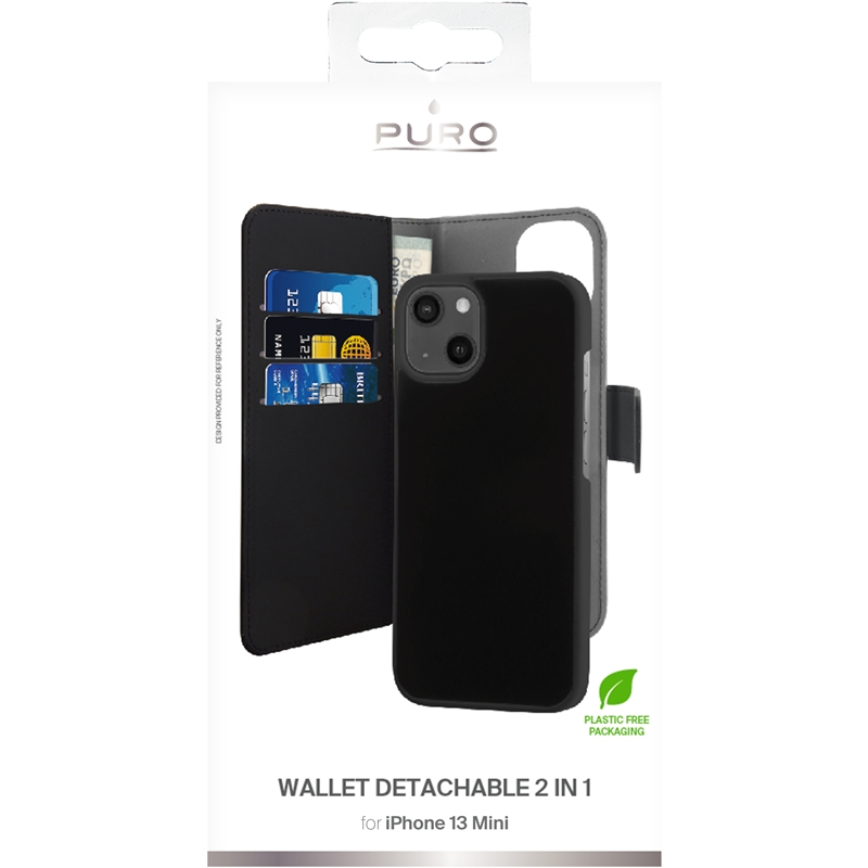 PURO Wallet Detachable - Etui 2w1 iPhone 13 Mini (czarny)