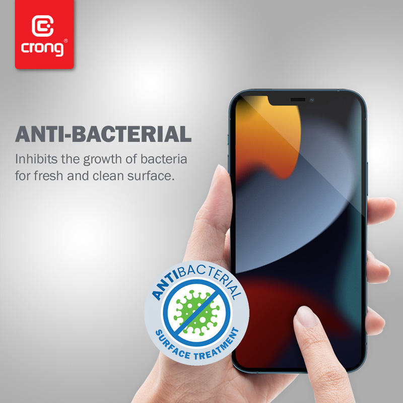Crong Anti-Bacterial 3D Armour Glass – Szkło hartowane 9H na cały ekran iPhone 14 Plus / iPhone 13 Pro Max + ramka instalacyjna