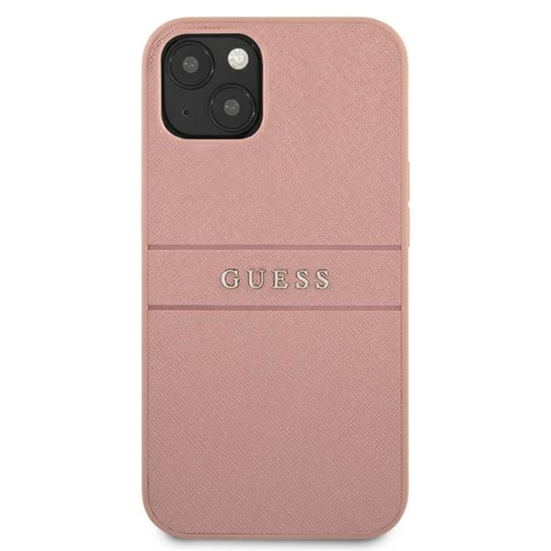 Guess Saffiano Metal Logo Stripes - Etui iPhone 13 mini (różowy)