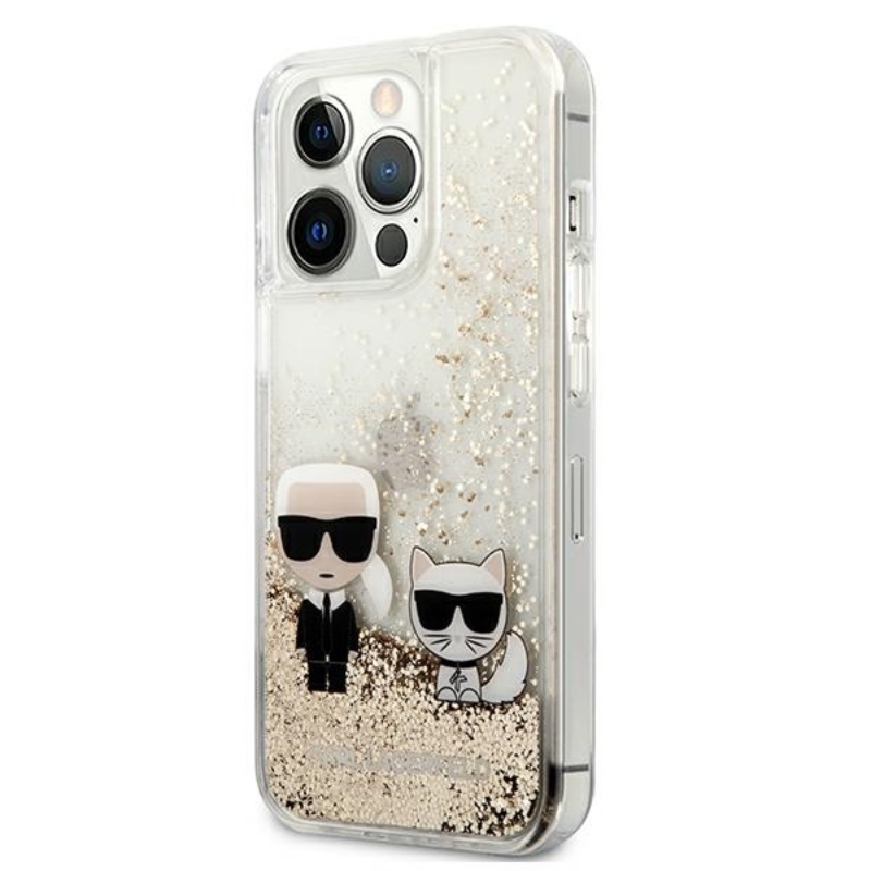 Karl Lagerfeld Liquid Glitter Karl & Choupette - Etui iPhone 13 Pro Max (złoty)