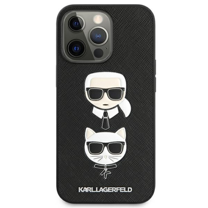 Karl Lagerfeld Saffiano Karl & Choupette Embossed Heads - Etui iPhone 13 Pro Max (czarny)