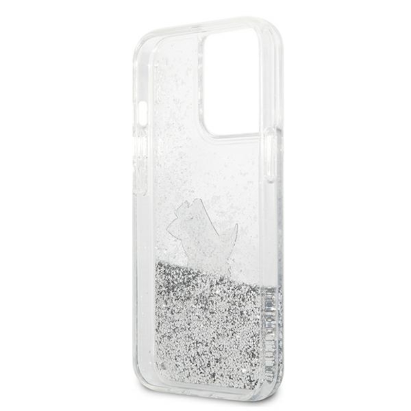 Karl Lagerfeld Liquid Glitter Choupette Fun - Etui iPhone 13 Pro (srebrny)