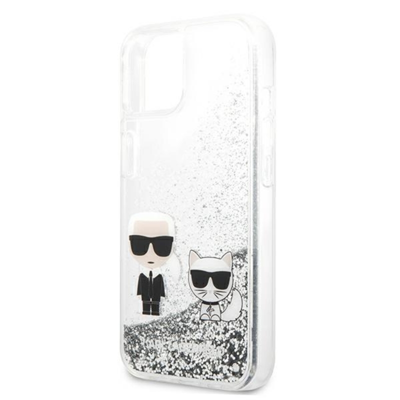 Karl Lagerfeld Liquid Glitter Karl & Choupette - Etui iPhone 13 (srebrny)