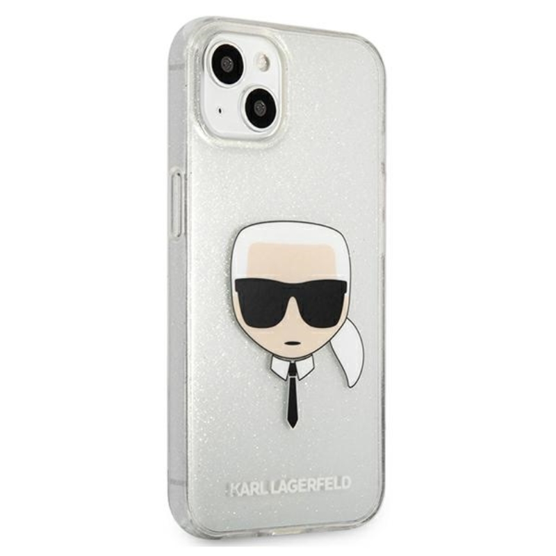 Karl Lagerfeld Karl's Head Glitter - Etui iPhone 13 mini (srebrny)