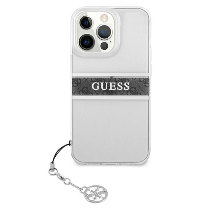Guess 4G Stripe Grey Charm - Etui iPhone 13 Pro (przezroczysty)