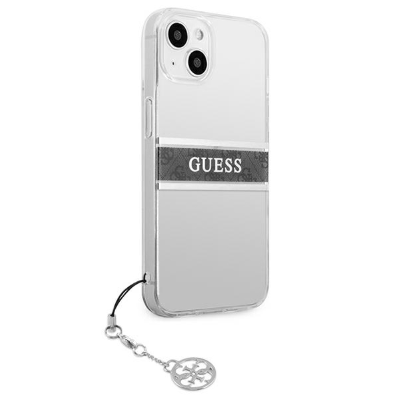 Guess 4G Stripe Grey Charm - Etui iPhone 13 (przezroczysty)