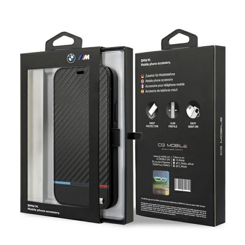 BMW Booktype M Carbon Stripe - Etui iPhone 13 mini (czarny)