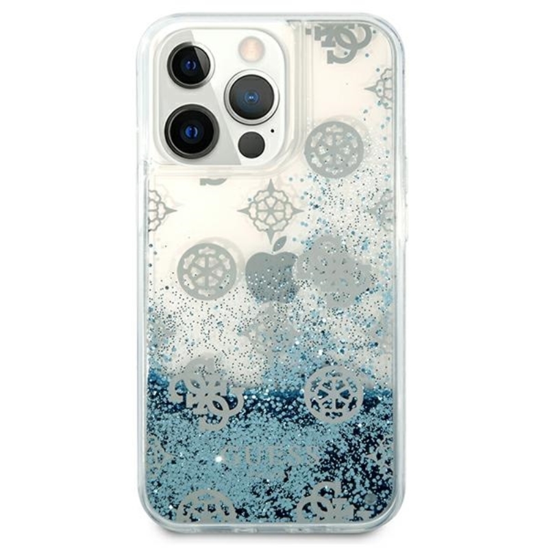 Guess Peony Liquid Glitter - Etui iPhone 13 Pro (niebieski)