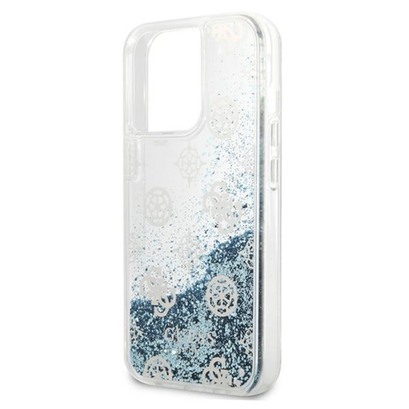 Guess Peony Liquid Glitter - Etui iPhone 13 Pro (niebieski)