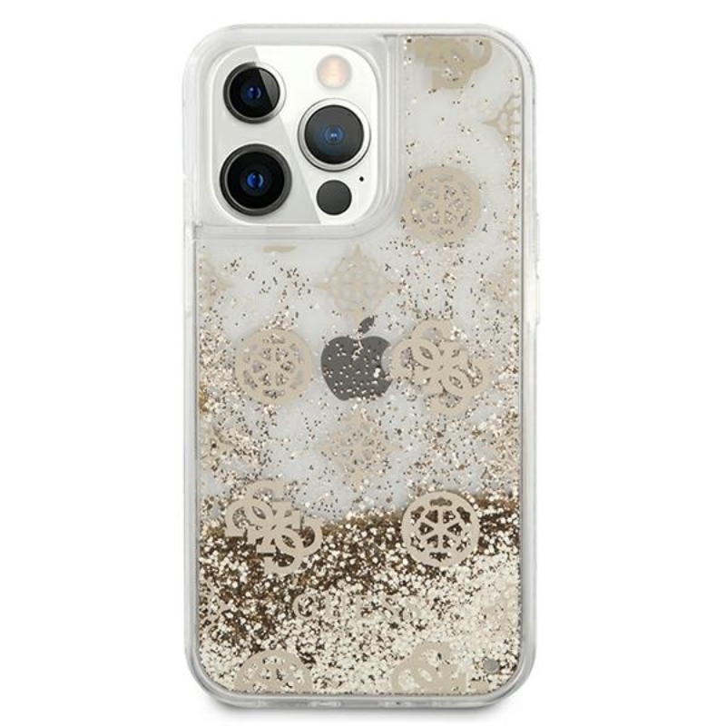 Guess Peony Liquid Glitter - Etui iPhone 13 Pro (złoty)