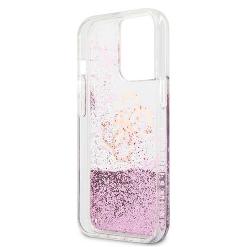 Guess Peony Liquid Glitter - Etui iPhone 13 Pro (różowy)